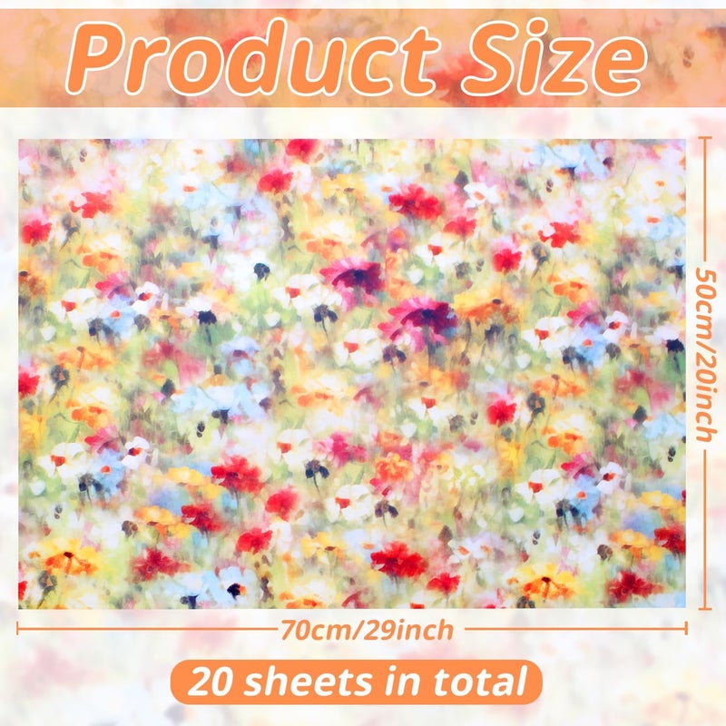 Benvo Floral Tissue Paper 20x29 Inch - 20 Sheets Decoupage Craft Paper for Gift Wrapping, Flower DIY Art Projects, Spring Wedding, Birthday & Baby Shower Decorations(Style J) - Image 2